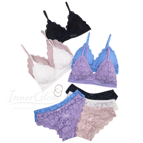 Floral Contrast Lace Bra And Panty Set