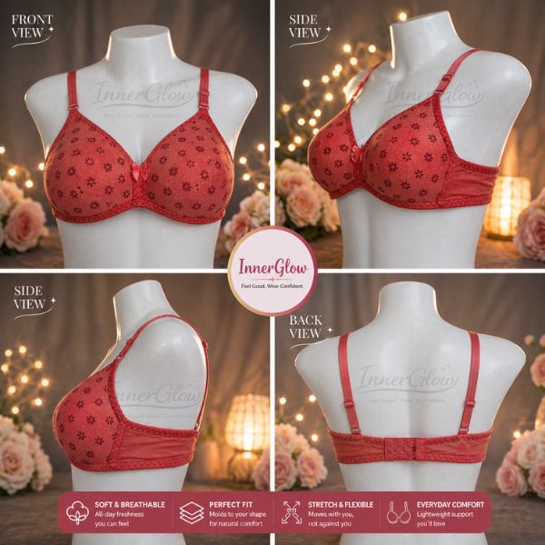 InnerGlow Blossom Soft Bra – Coral Red – Size 32