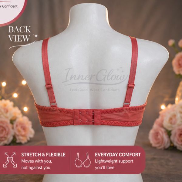 InnerGlow Blossom Soft Bra – Coral Red – Size 32