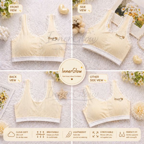 Innerglow Cloud Soft Girls Comfort Bra – Size 32-36 Medium Free Size