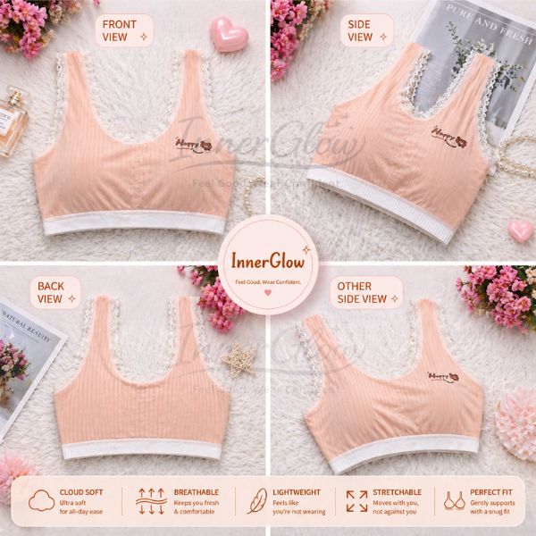 Innerglow Cloud Soft Girls Comfort Bra – Size 32-36 Medium Free Size