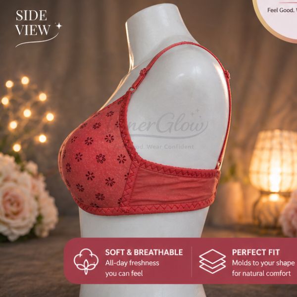 InnerGlow Blossom Soft Bra – Coral Red – Size 32