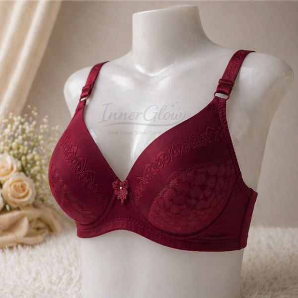 Innerglow Peach Bliss Comfort Support Bra – Wine Red – Size 38