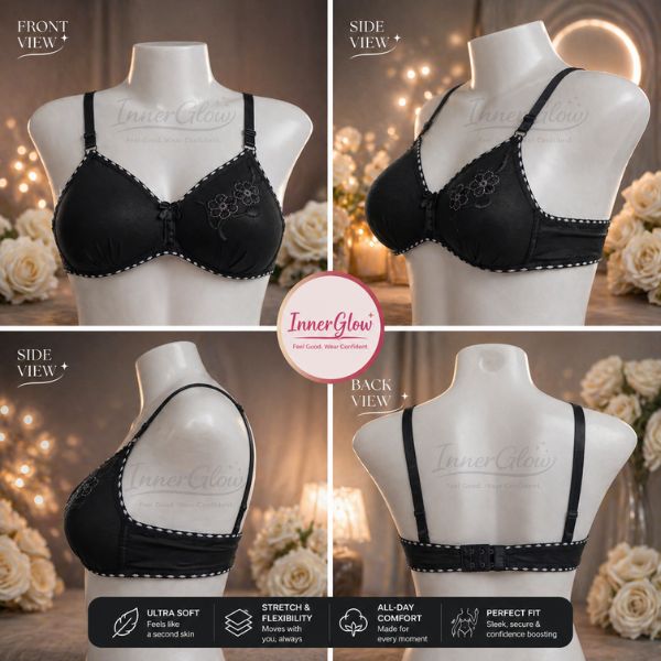InnerGlow Blossom Soft Bra – Midnight Black – Size 32
