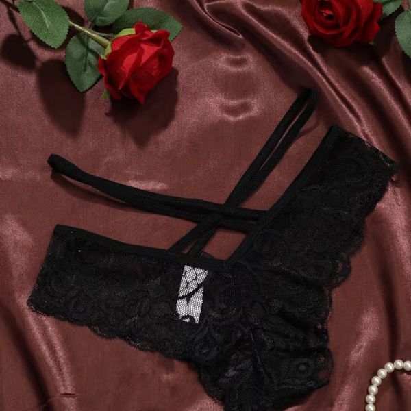 Lace Thongs - Semi-Sheer Bow Bow Panties with Thin Strap -String Underwear