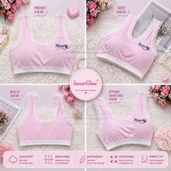 Innerglow Cloud Soft Girls Comfort Bra – Size 32-36 Medium Free Size