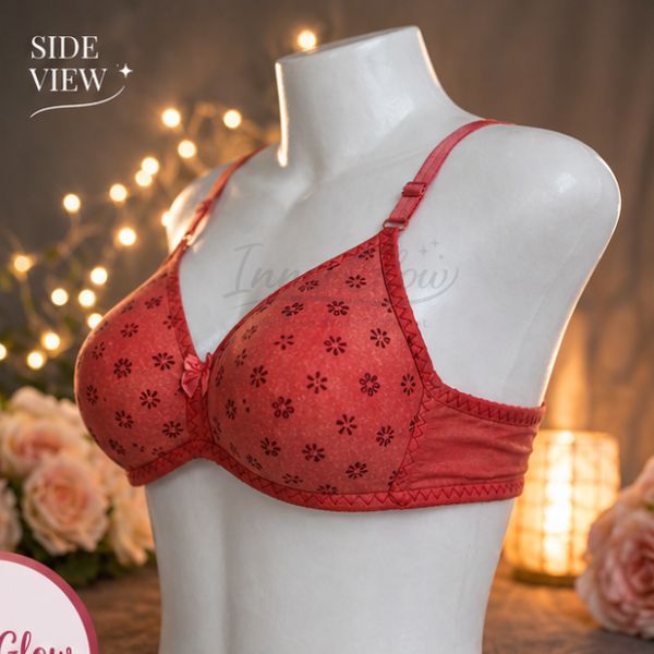 InnerGlow Blossom Soft Bra – Coral Red – Size 32