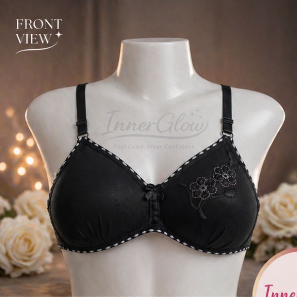 InnerGlow Blossom Soft Bra – Midnight Black – Size 32