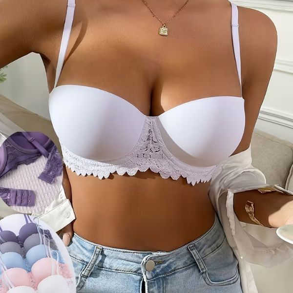 Lady's Underwear Bra with Thin Lace and Thick Cups on the Bottom
