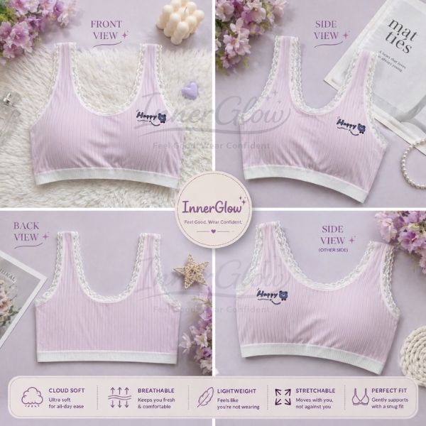 Innerglow Cloud Soft Girls Comfort Bra – Size 32-36 Medium Free Size