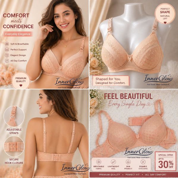 Innerglow Peach Bliss Comfort Support Bra – Dark Beige – Size 40