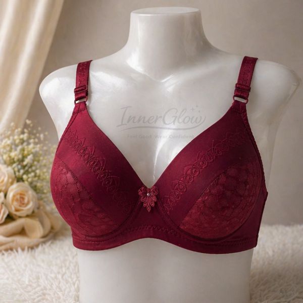 Innerglow Peach Bliss Comfort Support Bra – Wine Red – Size 38